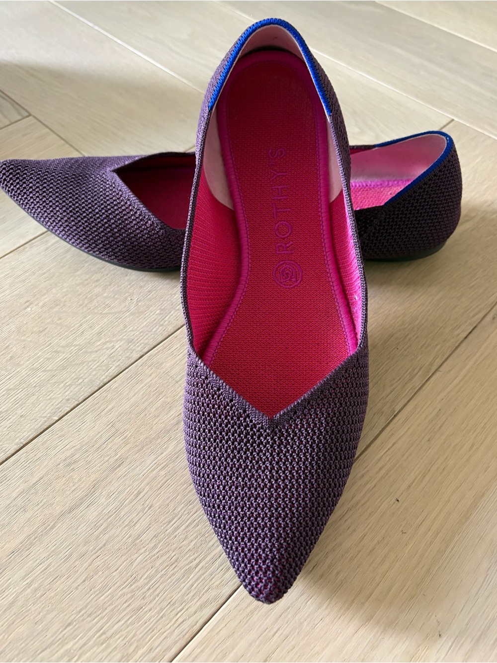 Rothys Sz 11 The Point Womens Berry Lattice Purple Ballet Flats Knit Slip On - Picture 10 of 10